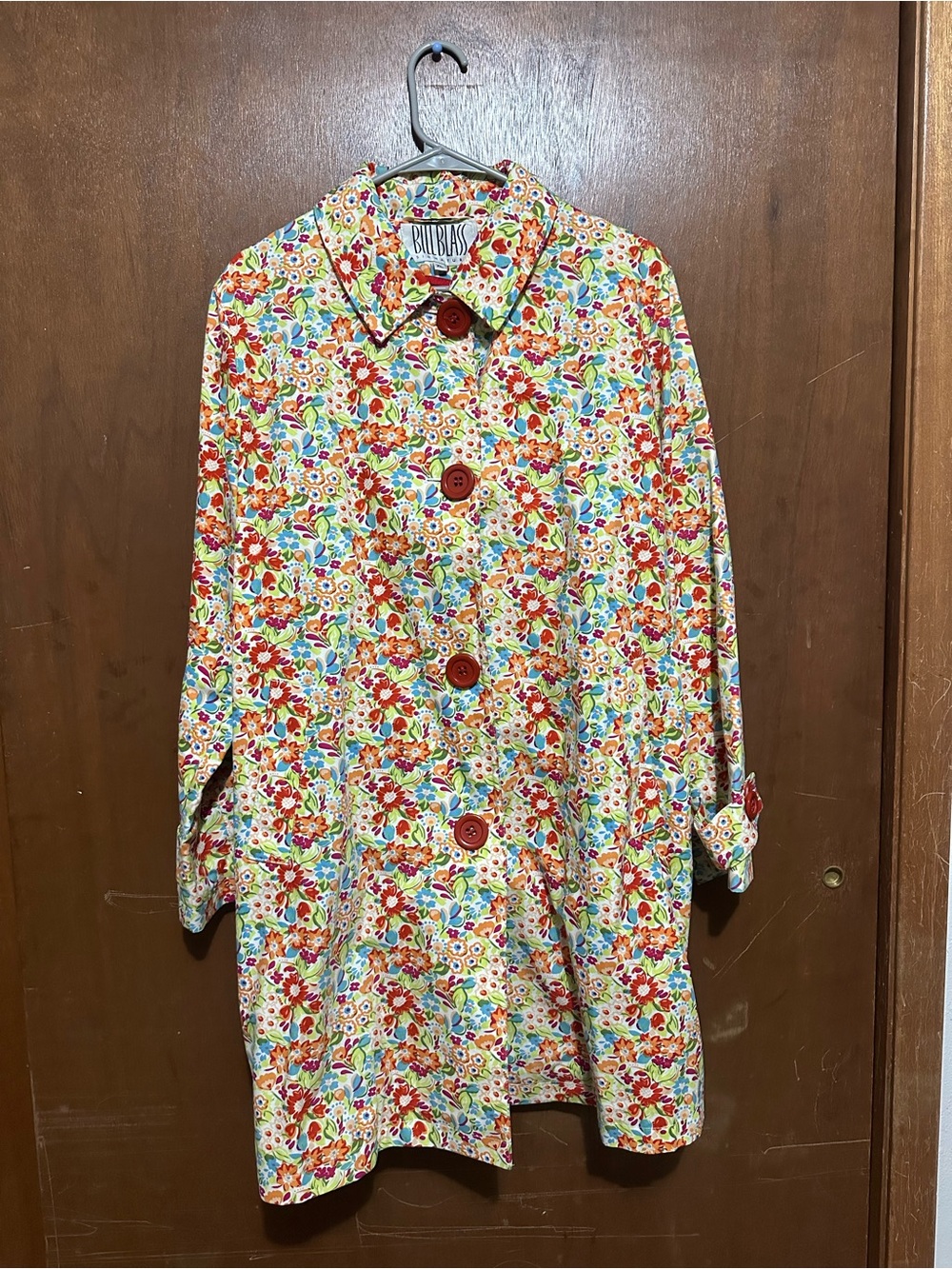 bill blass Floral Button-Up Coat in Red and Multicolor